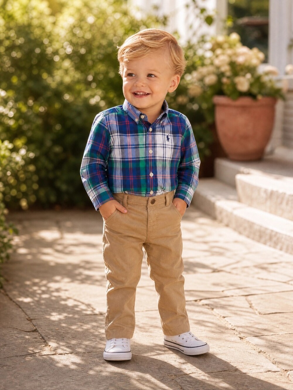 NWT Ralph Lauren Toddler Boys Plaid Button-Down Shirt 24M | 100% Cotton